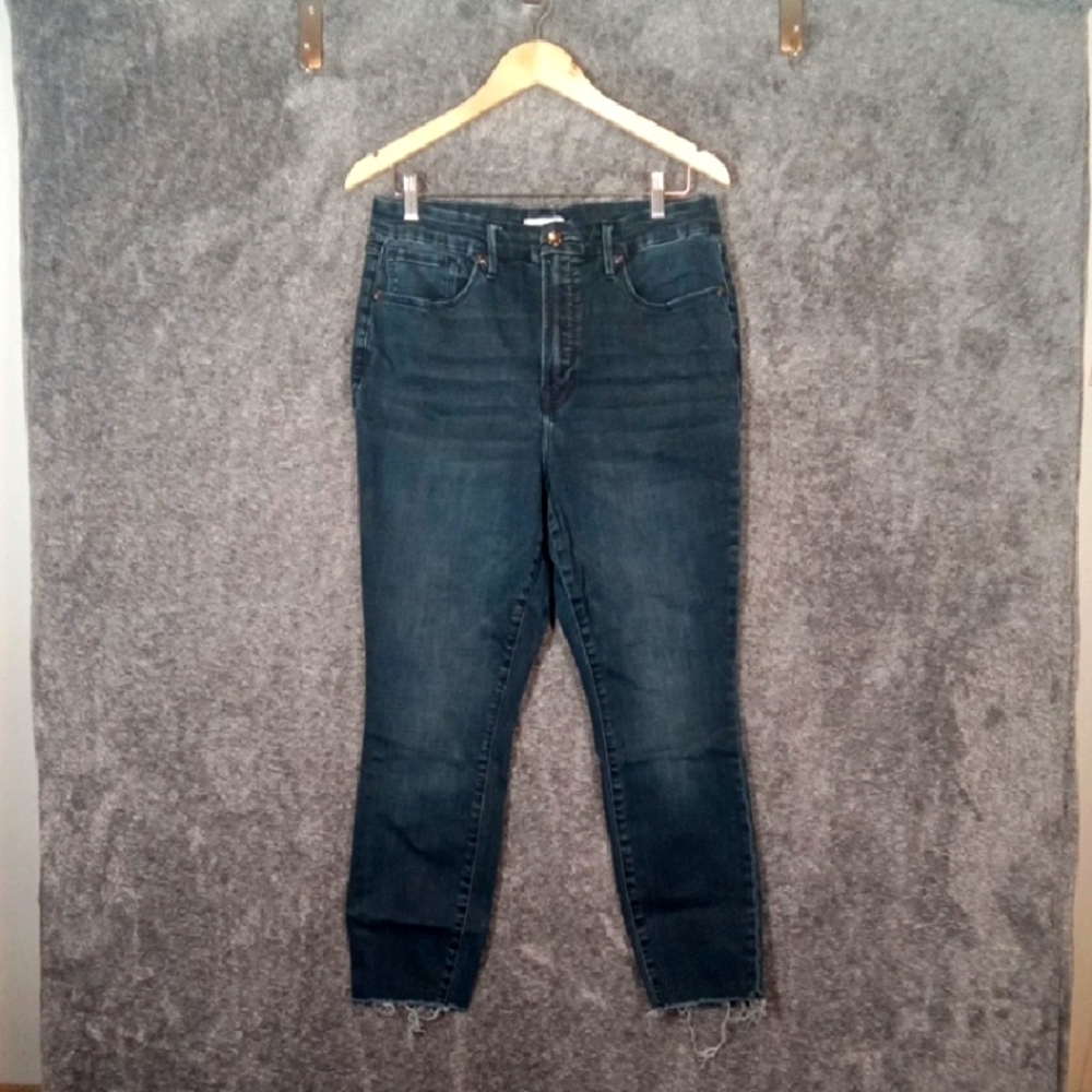 Good American Good Waist Crop Raw Hem Blue Womens Jeans Size 15